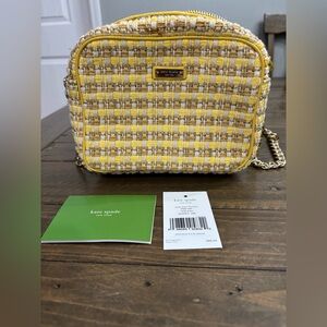 Kate Spade Carey Tinsel Tweed Crossbody in Yellow and Cream
